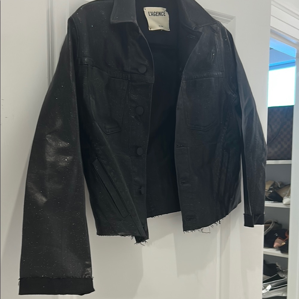 L'AGENCE Black Jean Jacket with Textured Material